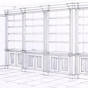 Oak Breakfront Bookcase Sketch