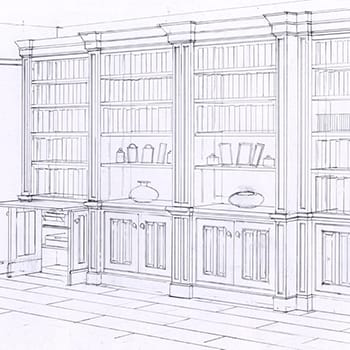 Oak Breakfront Bookcase Sketch