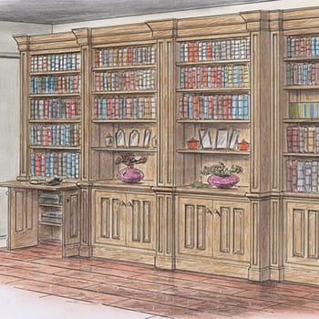Oak Breakfront Bookcase Colour Sketch