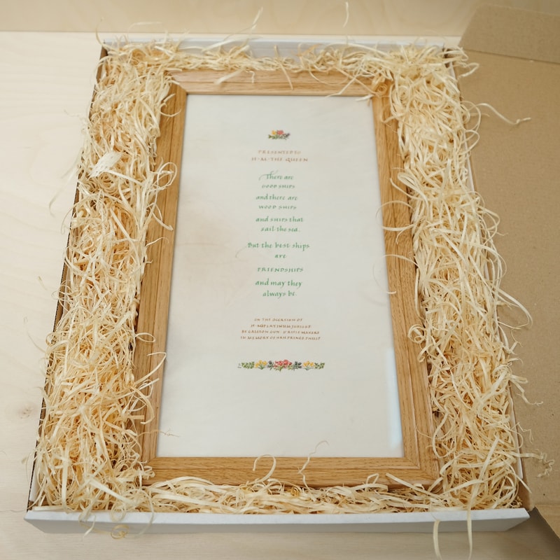 Framed vellum for HM The Queen on her Platinum Jubilee
