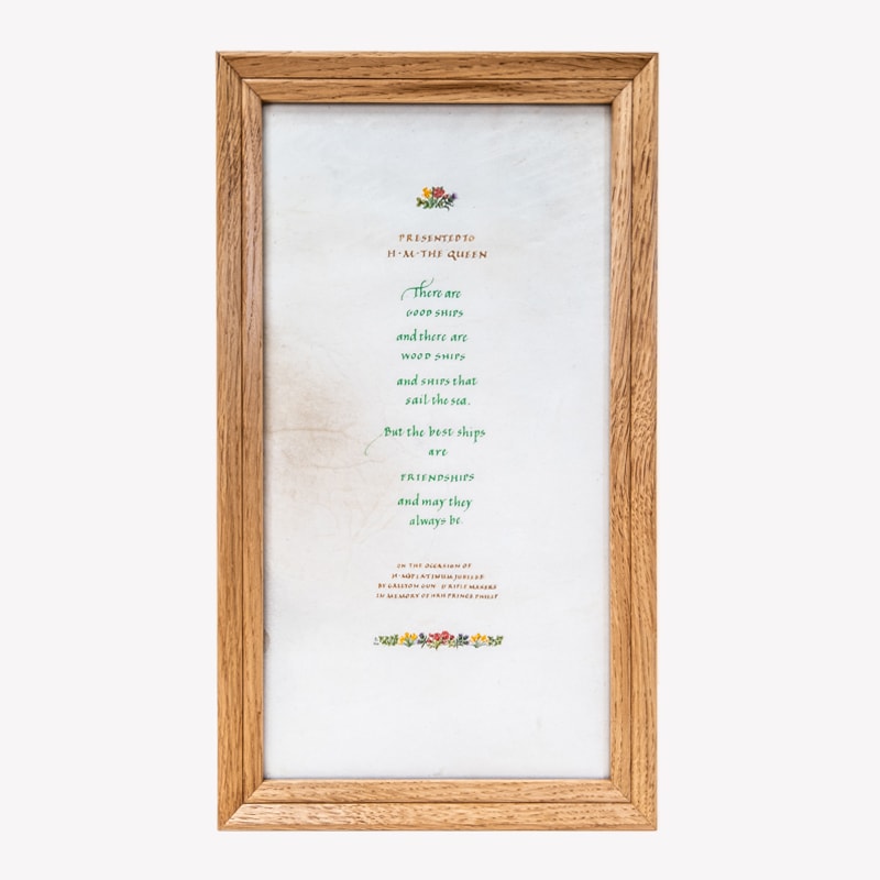 Framed vellum for HM The Queen on her Platinum Jubilee